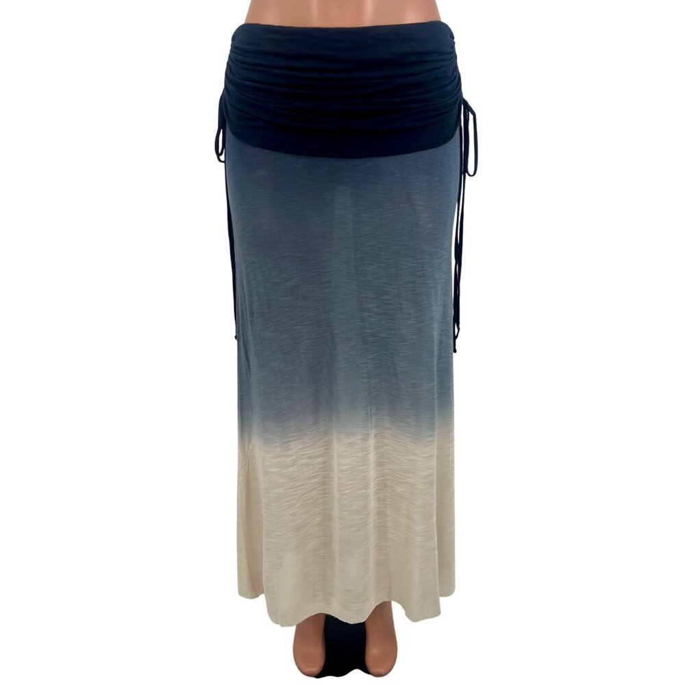 Young Fabulous & Broke Blue Ombre Fold Over Waist Ruched Sides Boho Maxi Skirt - Picture 2 of 16